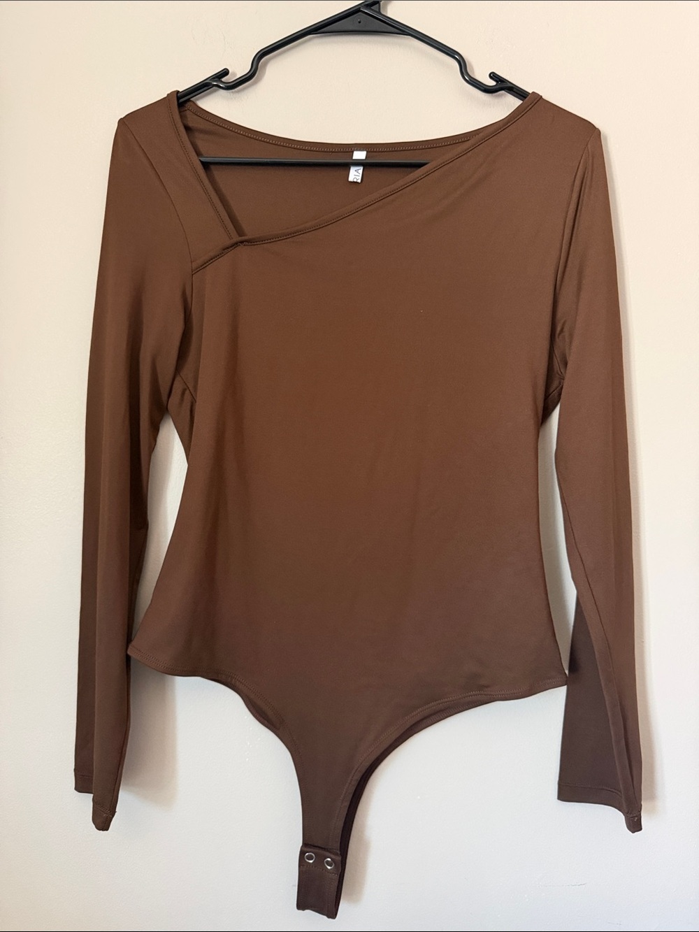 NWOT Women’s Brown Long-Sleeve Asymmetric Neck Bodysuit